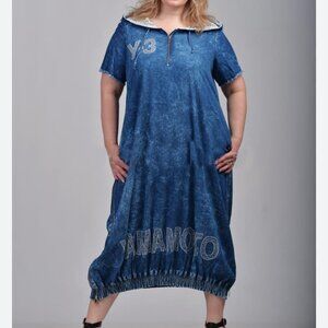 NWT M’ De Pompadour Oversized Denim Dress. Artistry Details Size 18